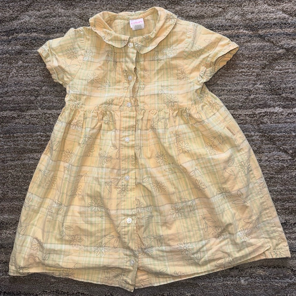 Very Rare Carters Vintage Dress Size 5 Girl Yellow Floral 100% Cotton Flowers